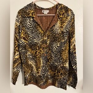 FU Collection Animal Print Button-Up Cardigan and Top 2 piece Y2K Size Small